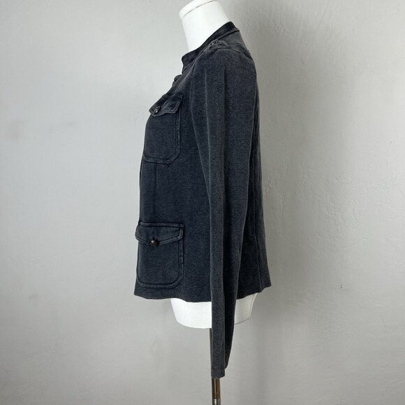 Free People Military Jacket Washed Black Gray Cotton Epaulets Buttons Size Small - Picture 5 of 12